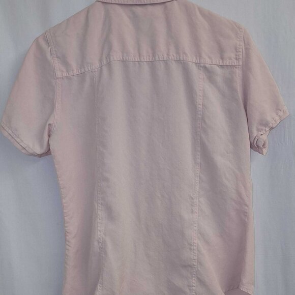 Edward Vintage Silk Button-Up Blouse Size S Light Pink 1980s Short Sleeve Pocket - Picture 3 of 4